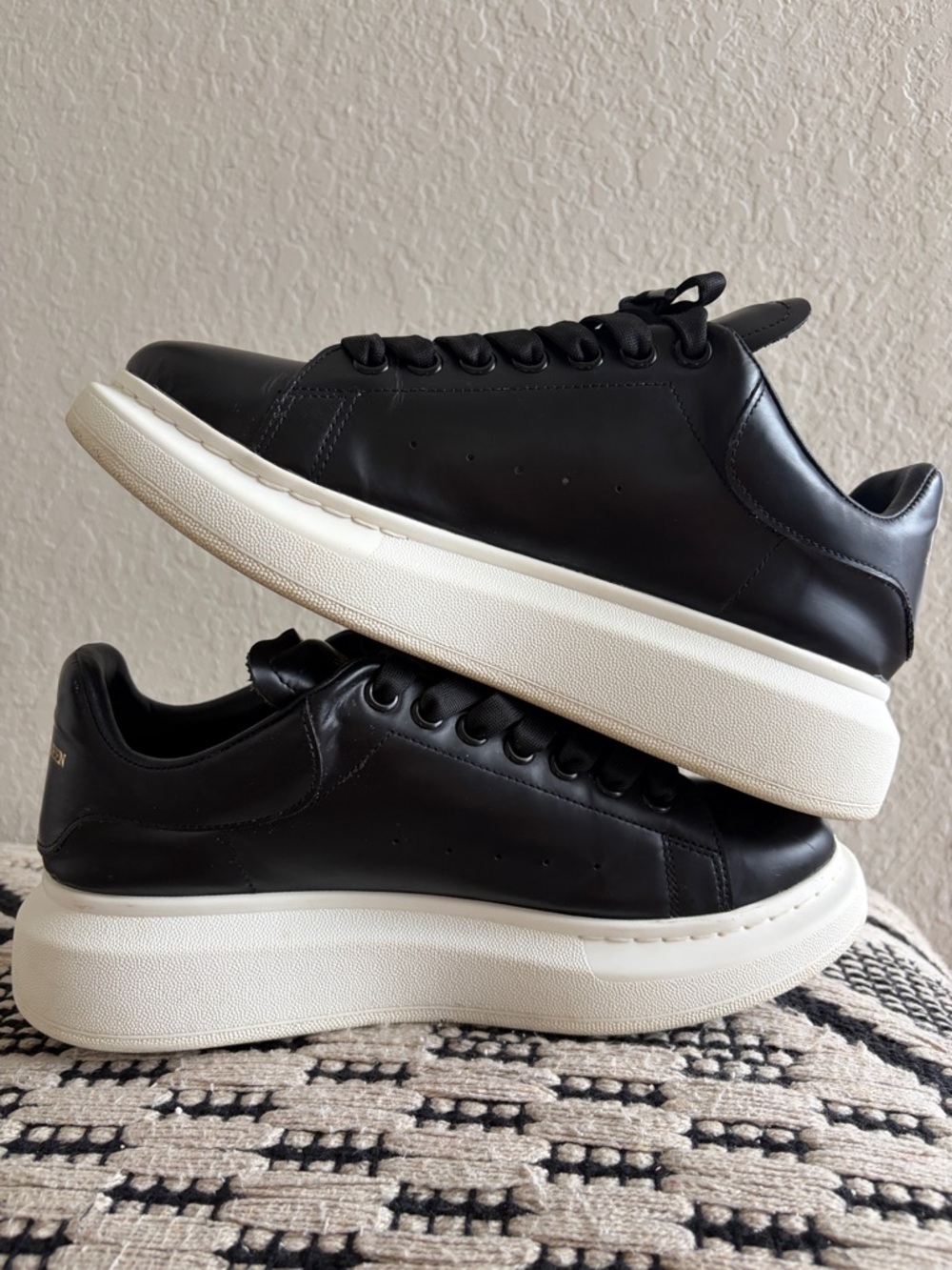 Alexander McQueen Black Leather Sneakers with White Platform Sole